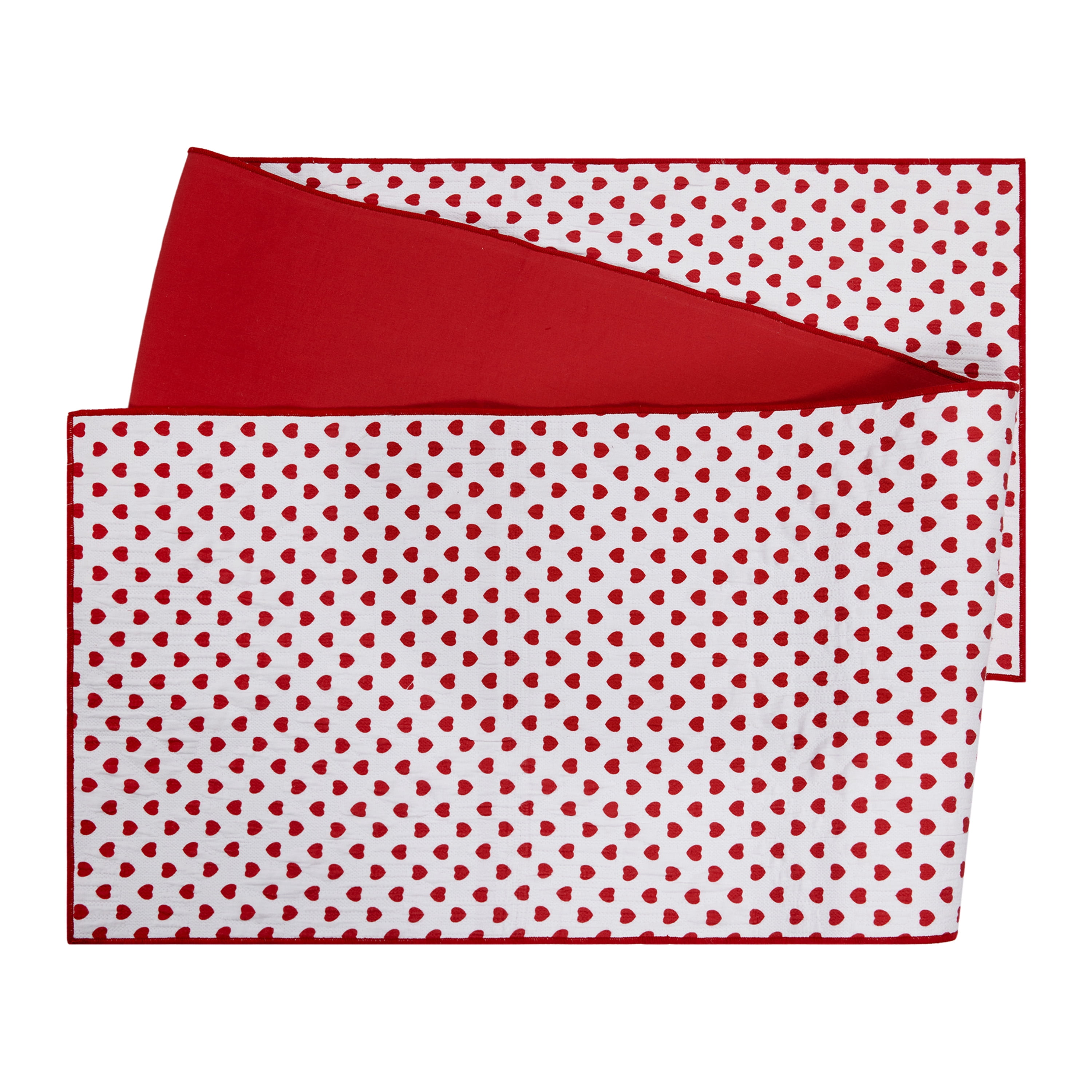 Reversible Hearts Table Runner - 14" x 90" - 100% Cotton, Red & Ivory