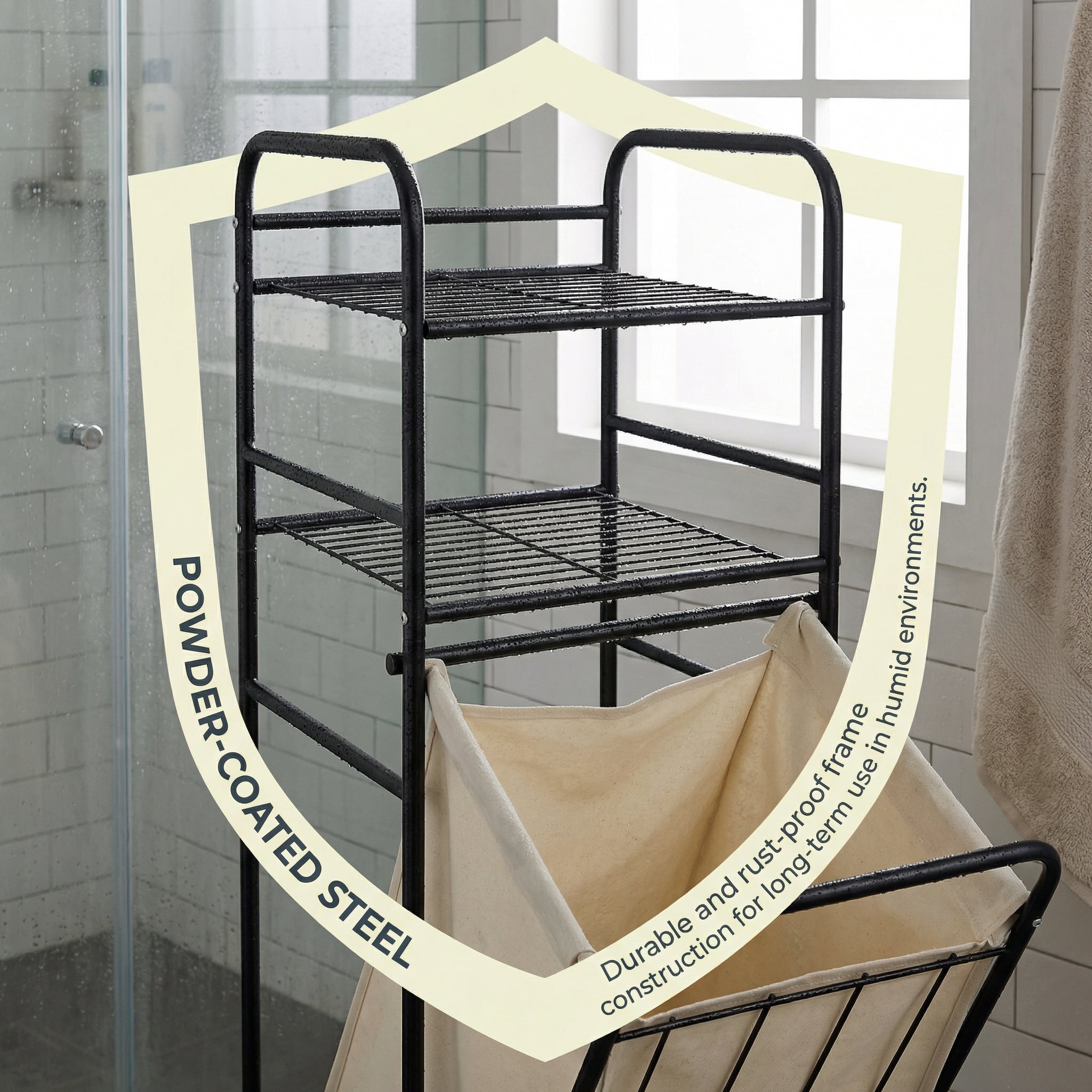 Takira Laundry Organize Basket Rack with Tilting Belt and Removable Bag,Featuring 2-Tier Shelving,Home
