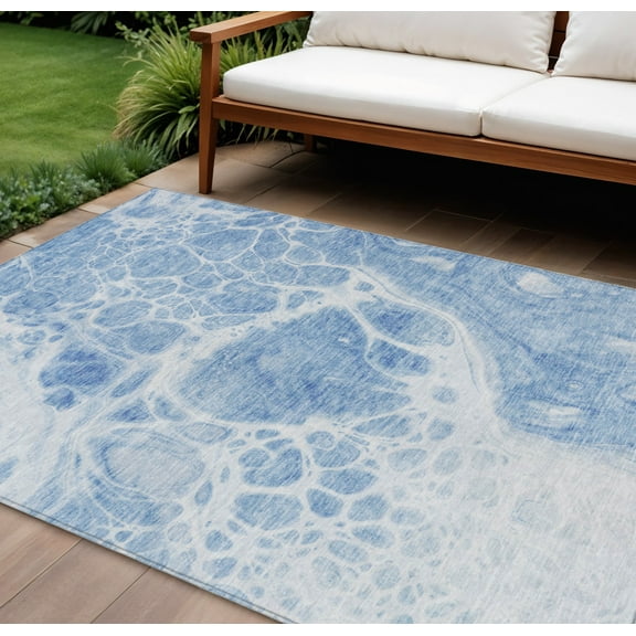 HomeRoots 581501 9 x 12 ft. Nautical Washable Indoor & Outdoor Rectangle Area Rug, Sky Blue & Denim Blue