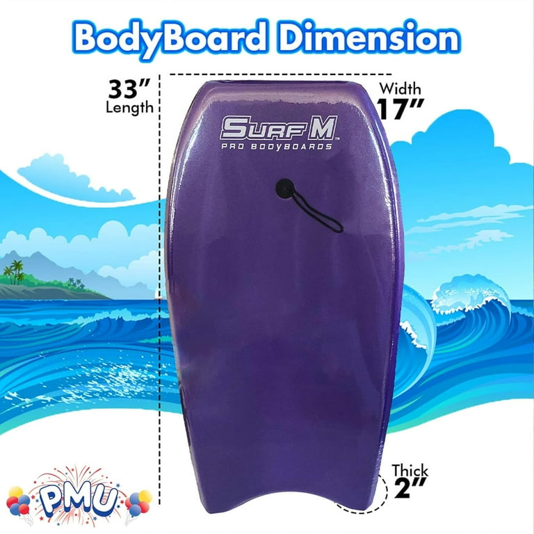 PMU 33 Inch Purple Bodyboard - Lightweight Wrist Leash, Slick