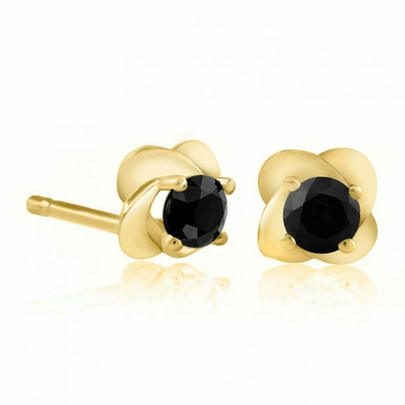 Mauli Jewels Ear Rings for Women 0.25 Carat Black Diamond Stud Earrings Carat 14K Yellow Gold 4 Prong