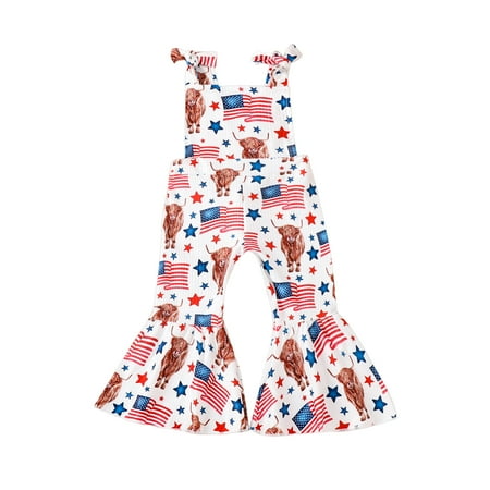 

Vakind 4th of July Bell-Bottom Casual Toddler Overall Baby Kids Wide Leg Pants Bodysuit