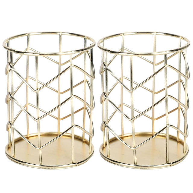 2pcs MultiFunctional Hollow Pen Holders Desktop Makeup Brush Holders Organizer (Gold)