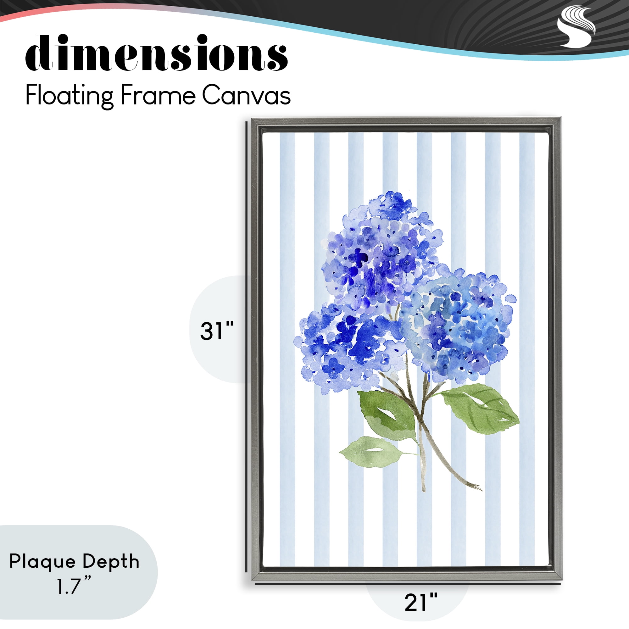 Stupell Industries Blue Hydrangeas over Stripes Gray Framed Floater Canvas Wall Art, design by Corinne Haig