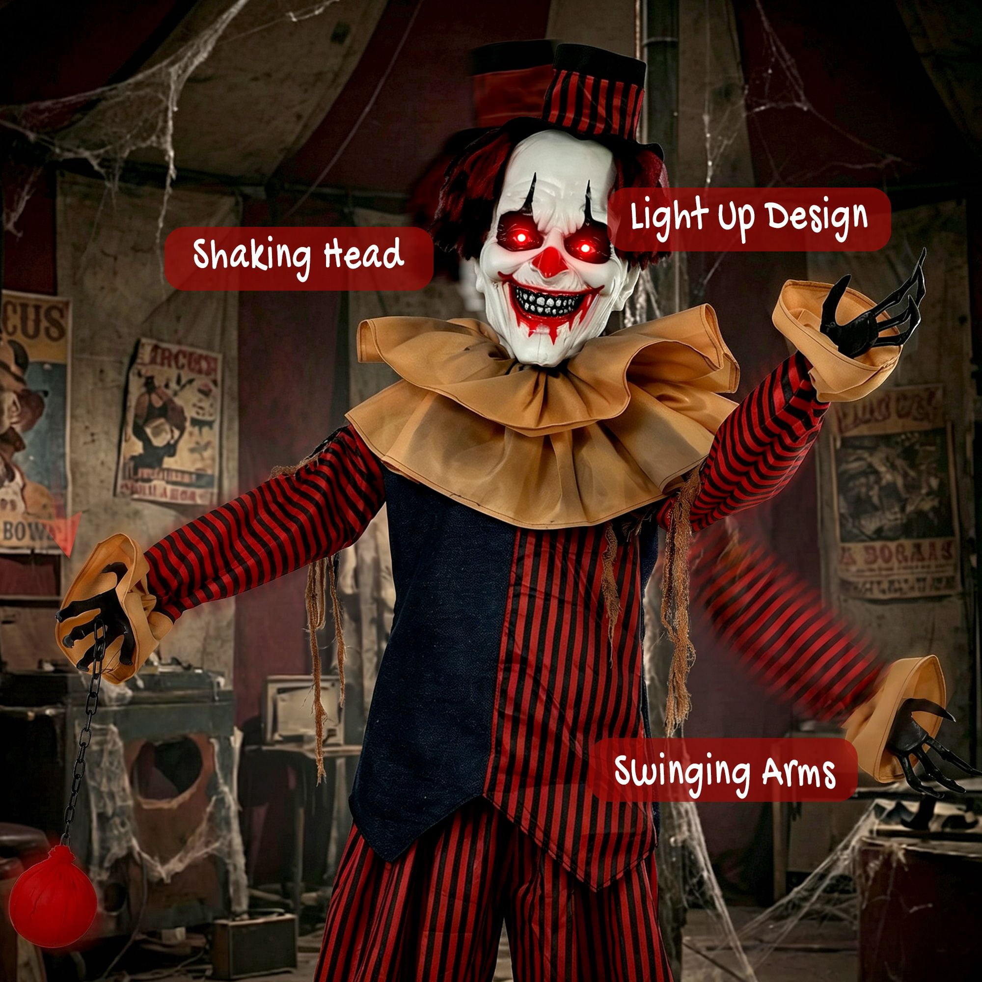 Alvantor Large Inflatable Halloween Decorations Clown LED Yard Decor with Sound Touch Activated Red