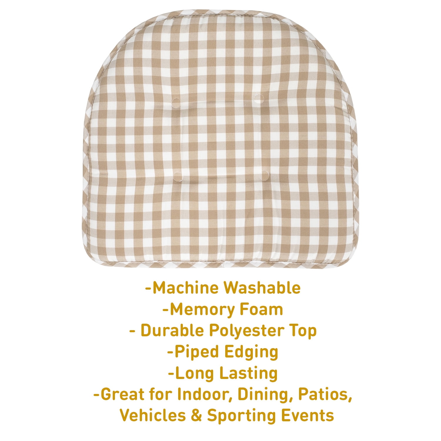 Checkered Memory Foam U-Shape Non-Slip Chair Cushion Pad 2 Pack - Taupe/White