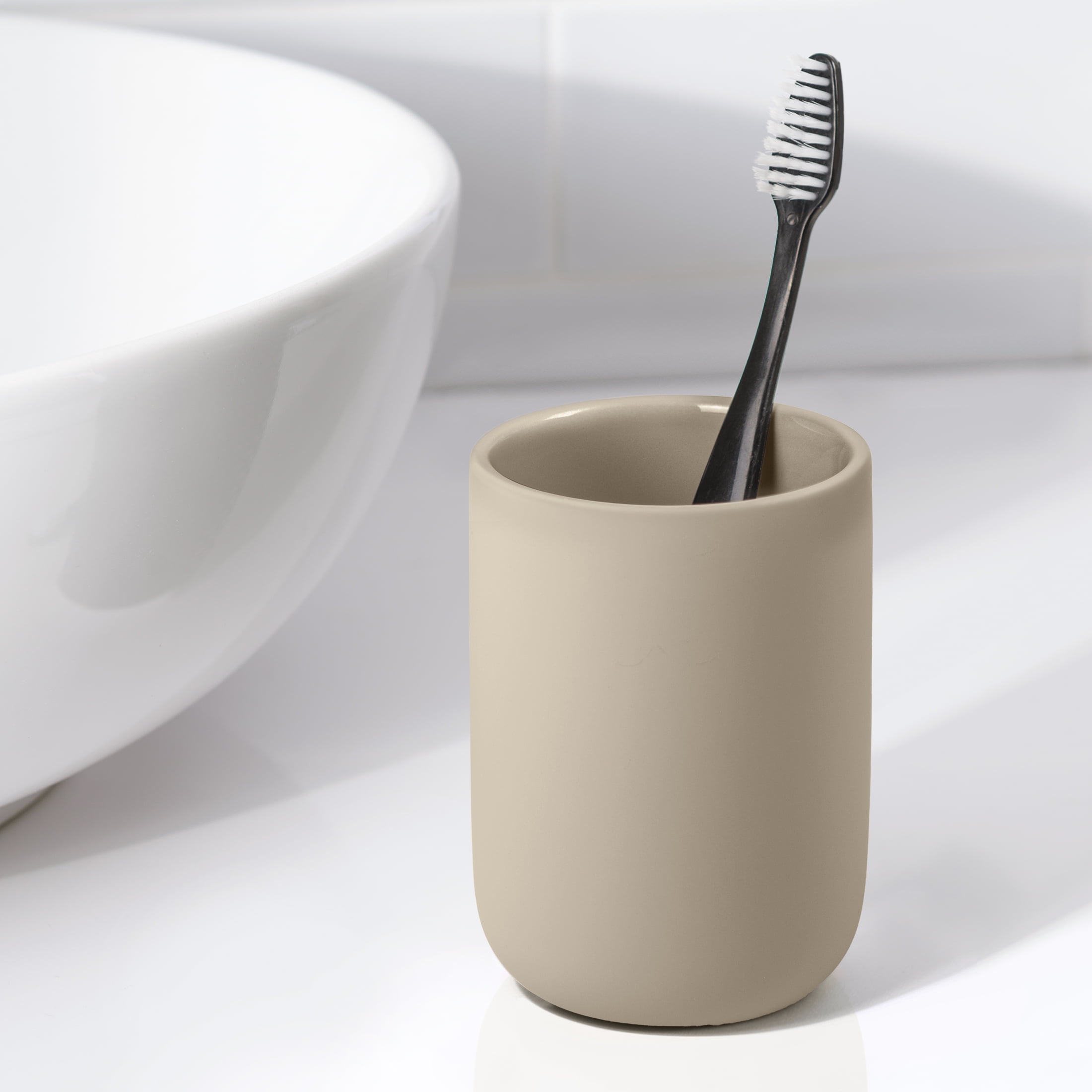 Mainstays Soft Touch Ceramic Toothbrush Holder Tan