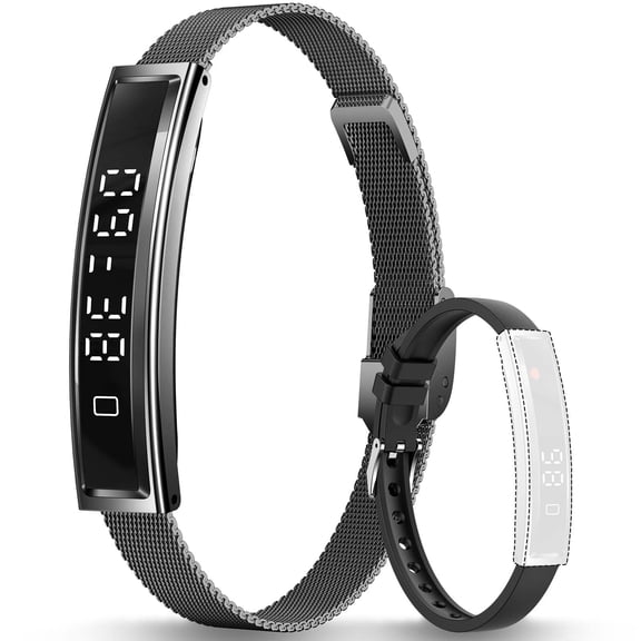 Smart Bracelet for Men Women with 2 Bands, Fitness Health Tracker, 24/7 Heart Rate/Pressure Detection/Sleep Monitor, 5ATM Waterproof Fashion Wristband with Multiple Sport Modes Android iOS