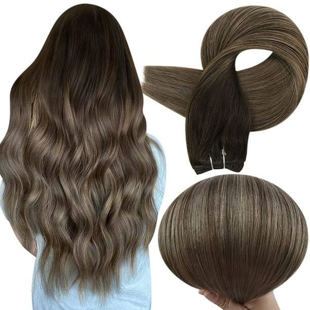 Full Shine Sew in Hair Extensions Thick 14inch Human Hair Weave Weft Extensions Dark Brown Ombre Ash Brown Balayage 100G Full Shine Sew in Hair Extensions Thick 14inch Human Hair Weave Weft Extensions Dark Brown Ombre Ash Brown Balayage 100G