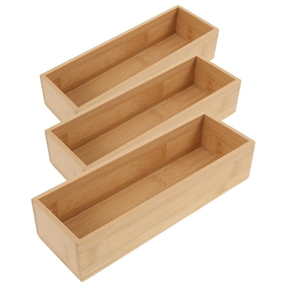 Raindrops FRCOLOR 3pcs Bamboo Drawer Organizer Stackable Storage Box Farmhouse Utensil Organizer Wood Tray for Kitchen Bathroom Bedroom