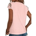 thumbnail image 4 of Enwejyy Womens Summer Lace Hollow Out Solid Color Shor Sleeve V-Neck Basic Pullover T-Shirt, 4 of 4
