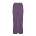 thumbnail image 3 of Summer Linen Pants for Women Loose Straight Leg Side Split Trousers with Pockets Lightweight Comfy Casual Wide Leg Pants ,Purples，XL, 3 of 9