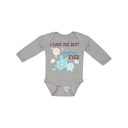 

Inktastic I Have the Best Nana Ever with Blue Flowers Boys or Girls Long Sleeve Baby Bodysuit