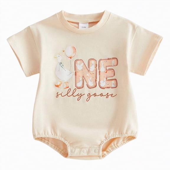 mgoYE Baby Summer Clothes Baby Girl 1st Birthday Outfit One Goose Bubble Romper Sweatshirt Short Sleeve Bodysuit T-Shirt Summer Clothes(Light Yellow,12-18 Months)