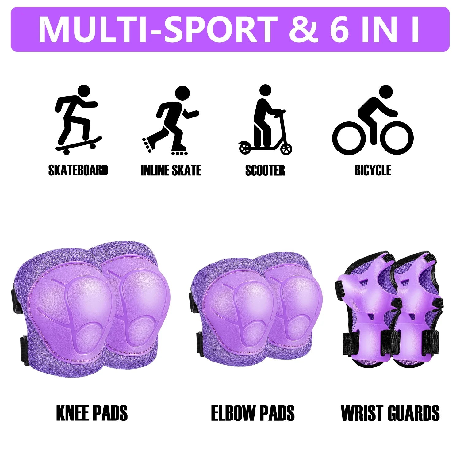 Rirool 6-Piece Kids Protective Gear Set, Purple, Ages 3-10 photo 5