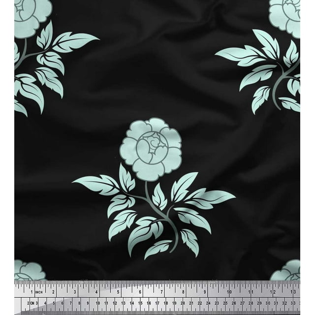 Soimoi polyester Crepe Fabric Leaves & Floral Artistic Decor Fabric Printed Yard 52 Inch Wide