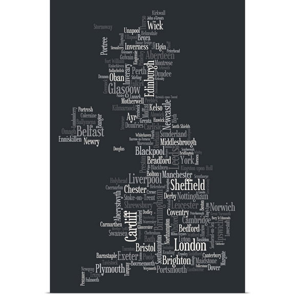 Great BIG Canvas | Rolled Michael Tompsett Poster Print entitled Great Britain UK City Text Map