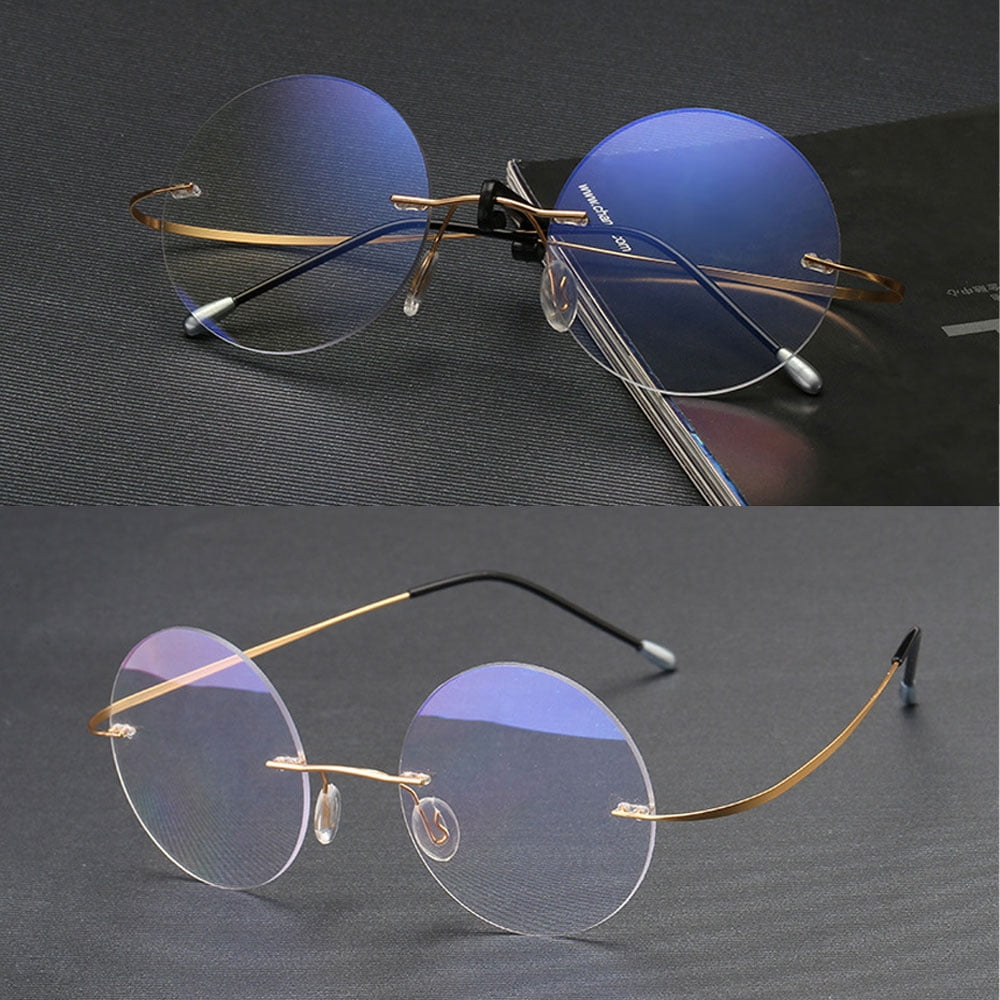 3 Pairs of Steve Jobs 48mm Retro Rimless Blue Light Blocking Oversized Reading Glasses 1.50, Mens Round Presbyopic Glasses Womens Lightweight Flexible Gold Readers +1.50 Strength