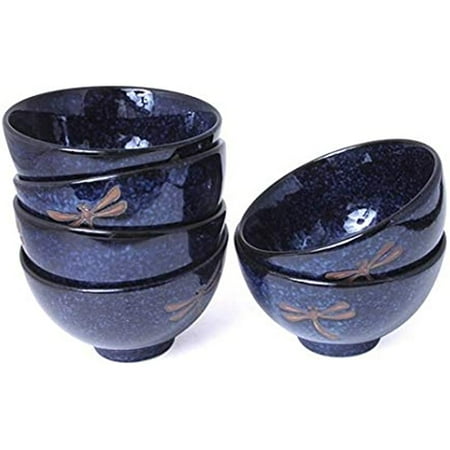 

Howsth 6 Piece Dragonfly Rice Noodle Soup Bowls Blue