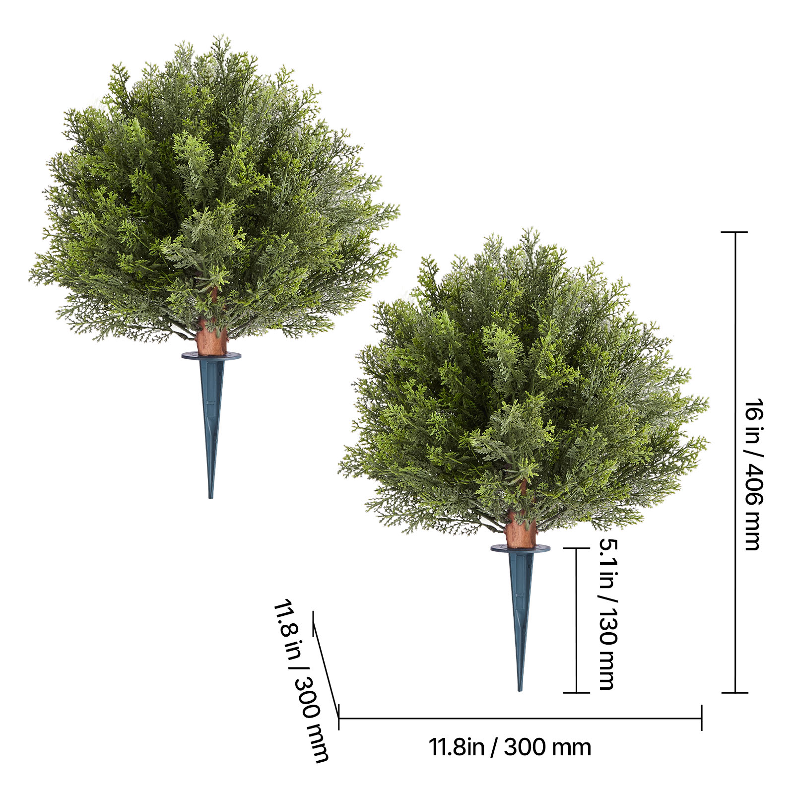 VEVOR Artificial Topiary Cypress Trees with Ground Spike, 16 inch 2 Set Faux Shrubs & Bushes Potted Plants, Fake Silk Tree Look Real for Decor Front Porch Outdoor Indoor Patio Garden Balcony Backyard