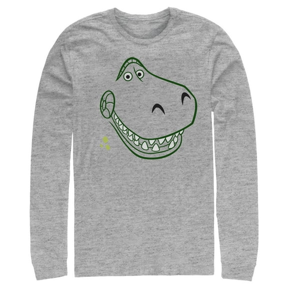 Men's Toy Story Grinning Rex Face Long Sleeve Shirt Athletic Heather 2X Large