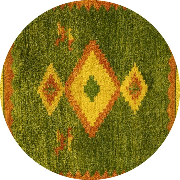 Ahgly Company Machine Washable Indoor Round Southwestern Yellow Country Area Rugs, 8' Round