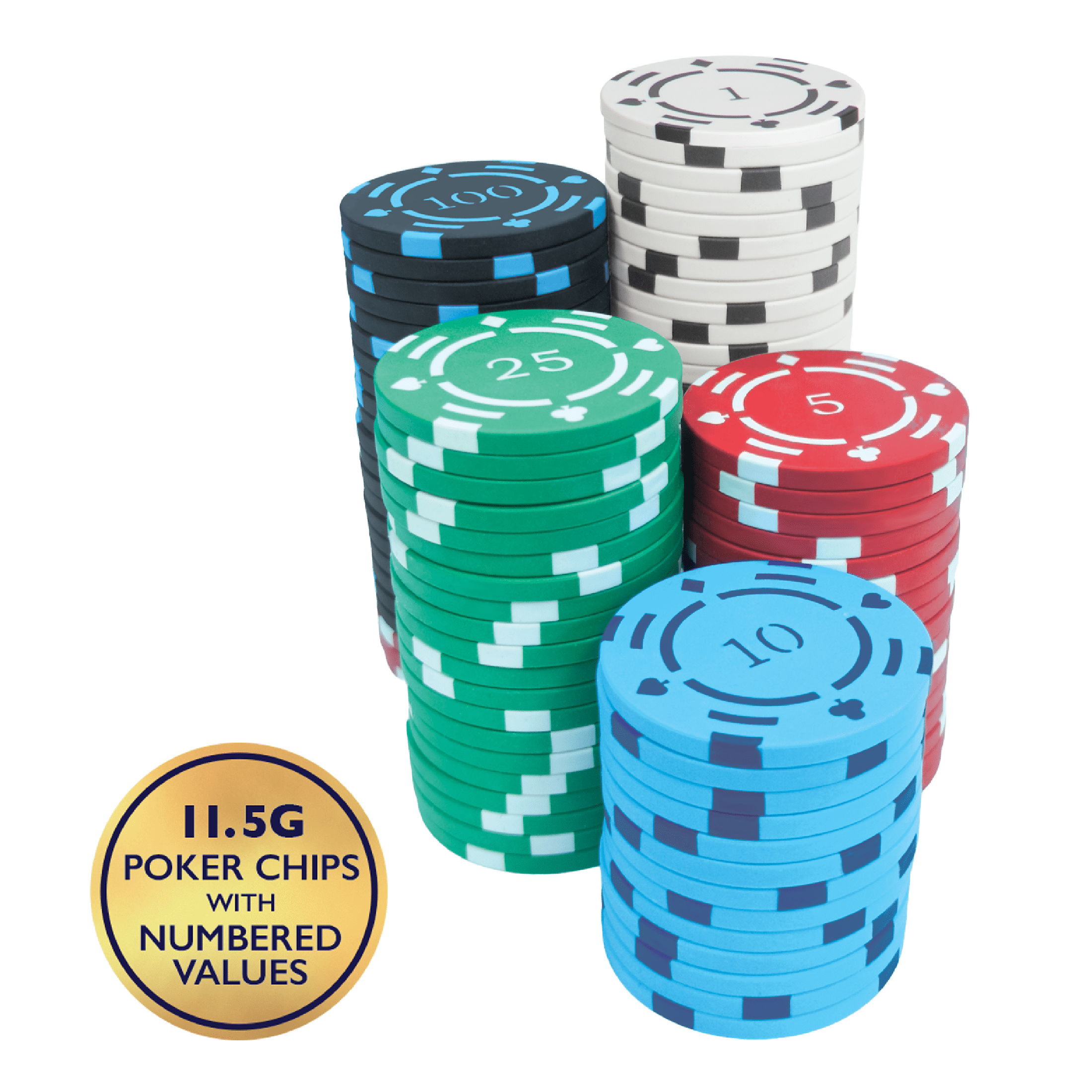 Classic Games, 100 Piece Premium Clay-Feel Poker Chips in 5 Colors with Storage Tray, Game Night and Family Fun, Ages 14 and over
