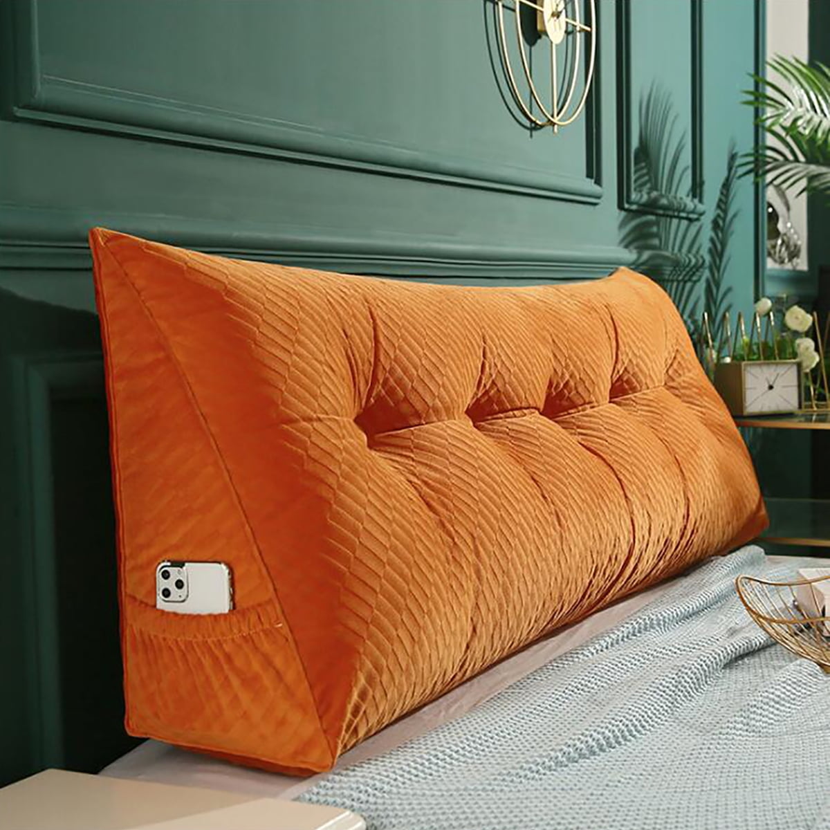 31.5in Long Bedside Bolster Upholstered Wedge Pillow,Filled Triangular
