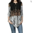 thumbnail image 1 of Femmes Chemise Bohème Imprimé T-shirt Col Rond Casual Top T-shirt Col Rond Top Chemisier, Noir, L, 1 of 5