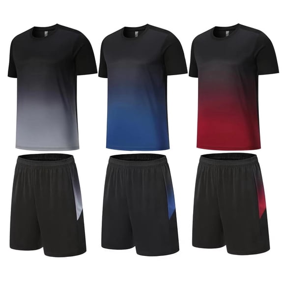 Juwei 3Pack Men's Workout Set Gym Clothes Active Shorts Shirt Set for Running Basketball Football and Daily Life,Size S-3XL