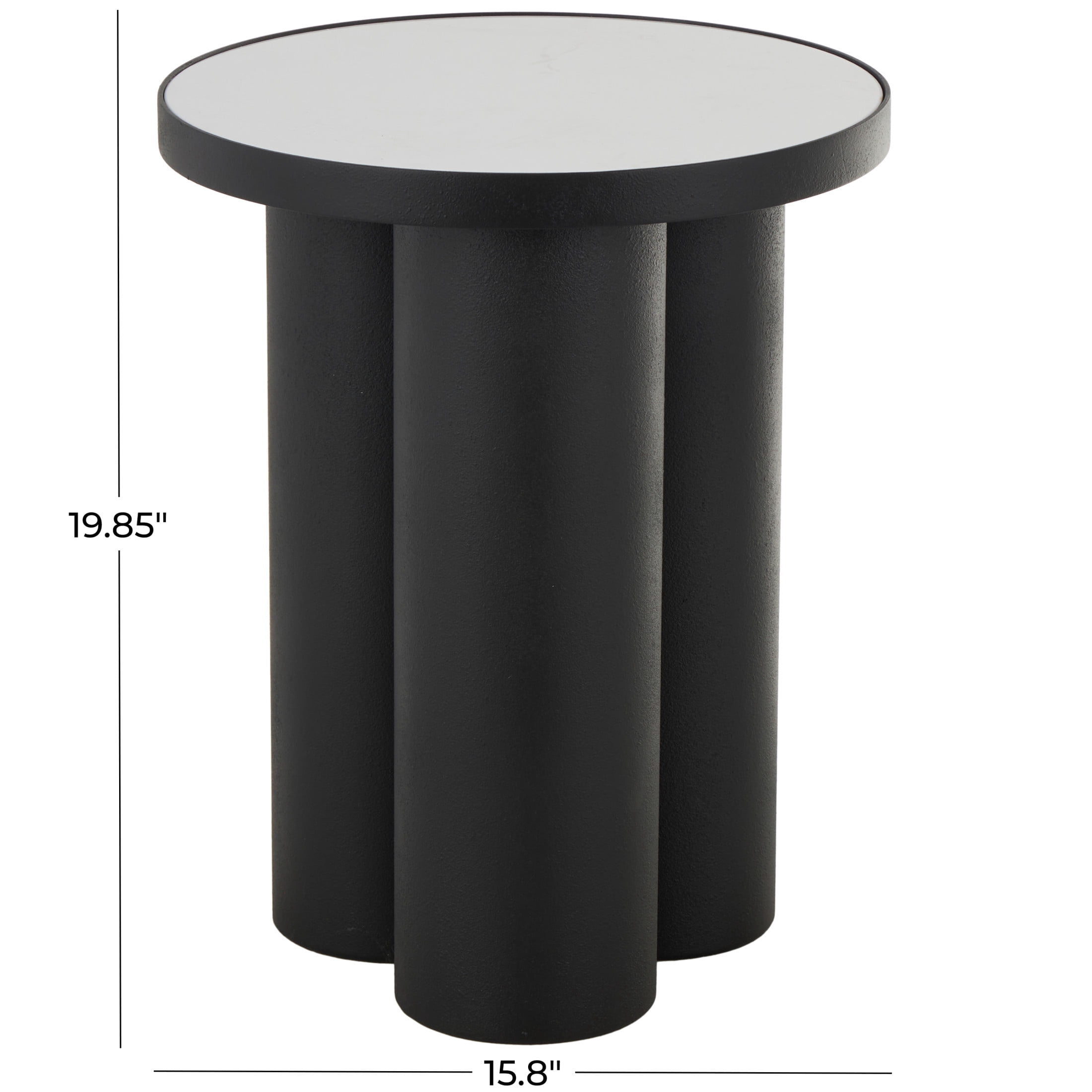 DecMode 16" x 20" Black Metal Accent Table with White Marble Tabletop, 1-Piece