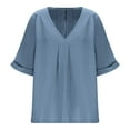 thumbnail image 4 of Womens Dressy Summer Tops V Neck Short Sleeve Cooling Lightweght Rayon Shirt Loose Solid Color Tunics Blouses (2XL, Blue), 4 of 7