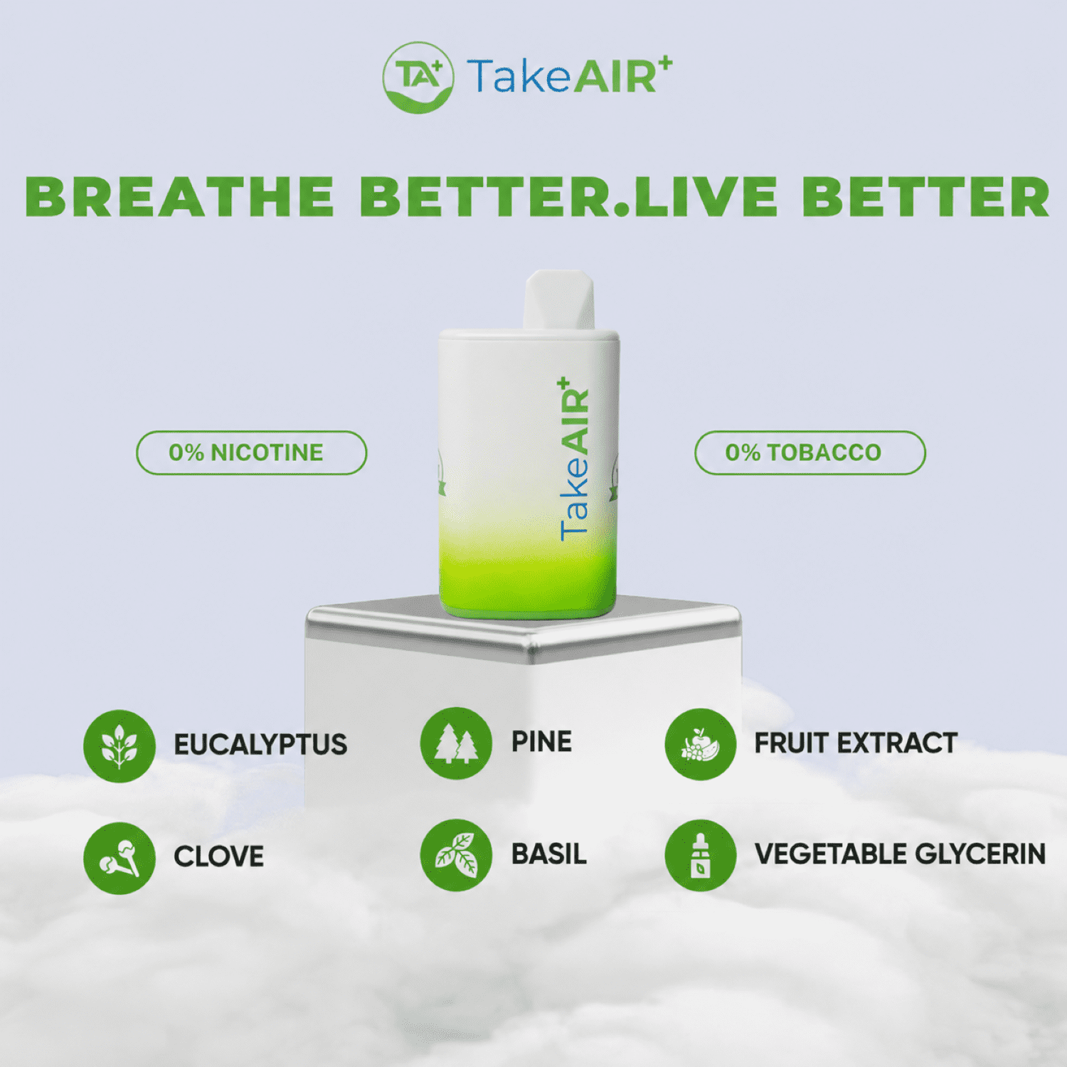 TakeAIR+ Nicotine-Free Diffuser Over 4K Puffs, All Natural, Smokeless Inhaler, Mint