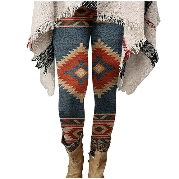 Women Fleece Lined Leggings Casual Elastic High Waist Fashion Graphic Print Winter Thick Warm Sport Gym Pants(Dark Blue,XL)