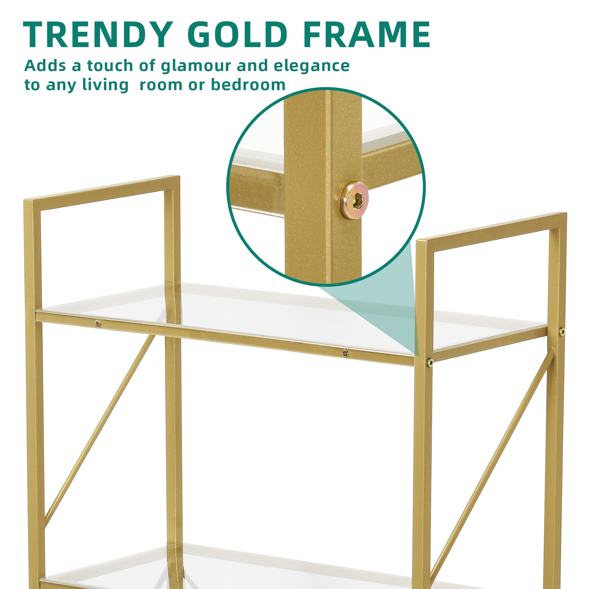 Dextrus 5-Tier Gold Bookshelf, Modern Free Standing Storage Shelf with Metal Frame,Display Shelf Storage Rack for Living Room, Acrylic and Gold Finish