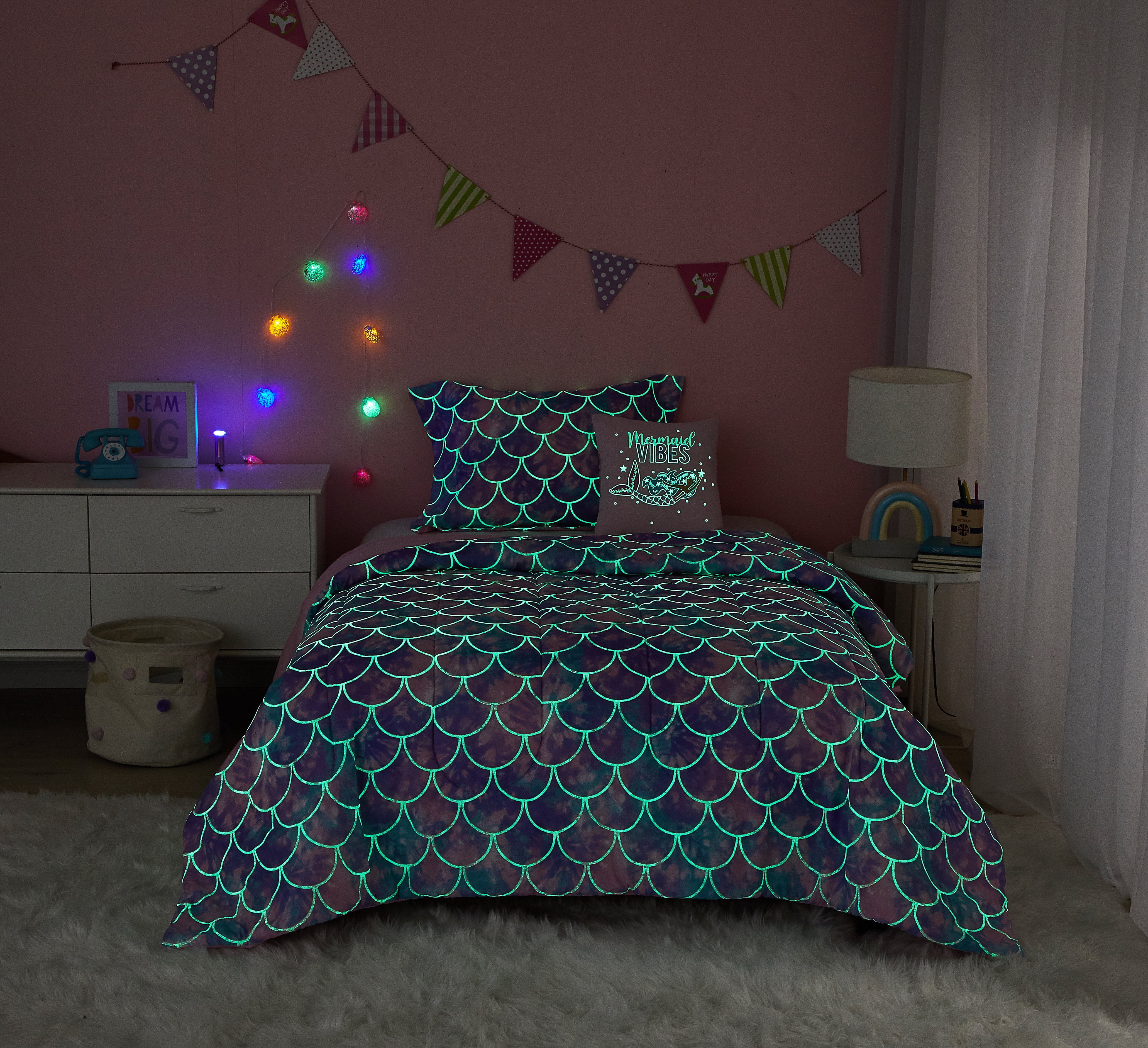 Your Zone Mermaid 5 Piece Comforter Sets, Twin with Sham, Decorative Pillow