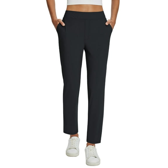 BALEAF Womens Business Casual Pants Stretch Travel Pants On Airplane with Zipper Pockets Dressy Slacks Golf Work Office Black M