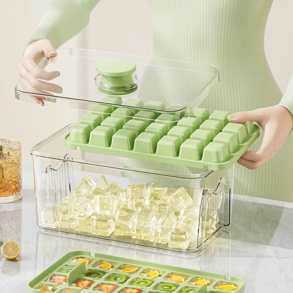 Press Ice Tray Bucket Multifunctional 48-Grid Ice Cube Mold, Ice Maker with One-Touch to Release, Portable Ice Box
