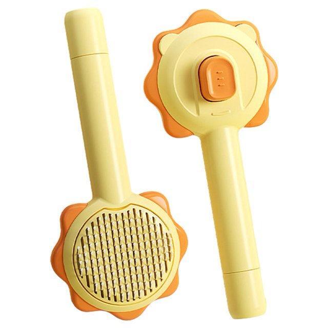 Lindo peine desmatador, cepillo de aseo para gatos autolimpiante, suministros para mascotas (amarillo)