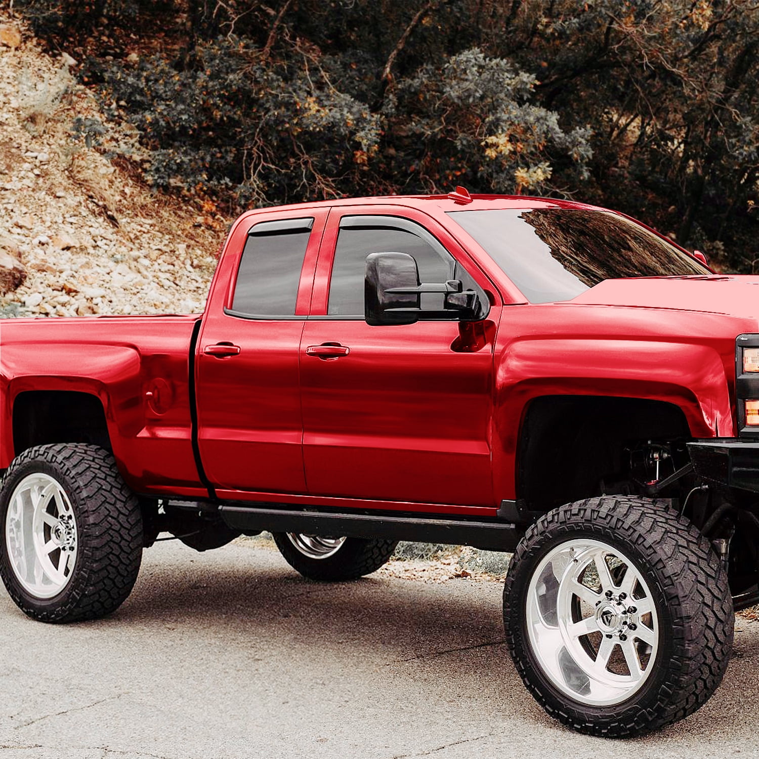 Voron Glass in-Channel Extra Durable Rain Guards for Trucks Chevrolet (Chevy) Silverado/GMC Sierra 2014-2018 Double Cab, Window Deflectors, Vent Window Visors, 4 Pieces - 230092