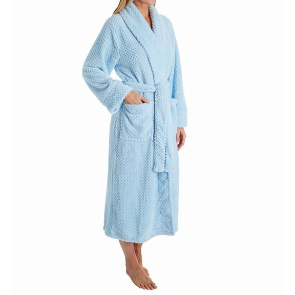 Women's La Cera 8815 100% Polyester Honeycomb Fleece Robe (Blue S)