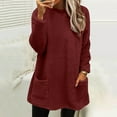 thumbnail image 2 of Fleece Sweatshirts For Women Trendy Winter Warm Sherpa Lined Crewneck Long Sleeve Pullover Tunic Tops With Pocket Wine L, 2 of 6