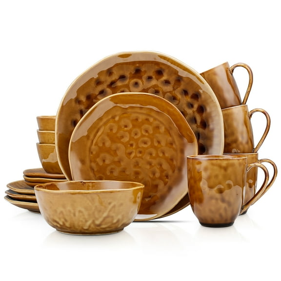 Stone Lain Constance 16-Piece Dinnerware Set Porcelain, Brown