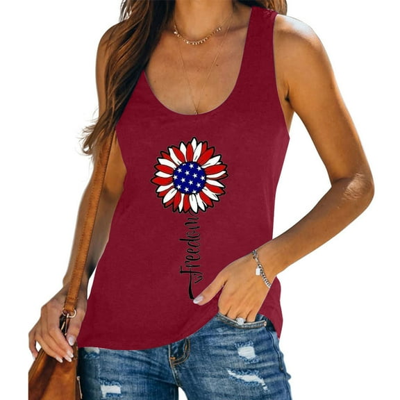 Viikei Womens Camisoles and Tanks Plus Size Tank Tops for Women Camisoles for Women Casual American Flag Print Sleeveless Casual Tank Tops Blouse T-shirt