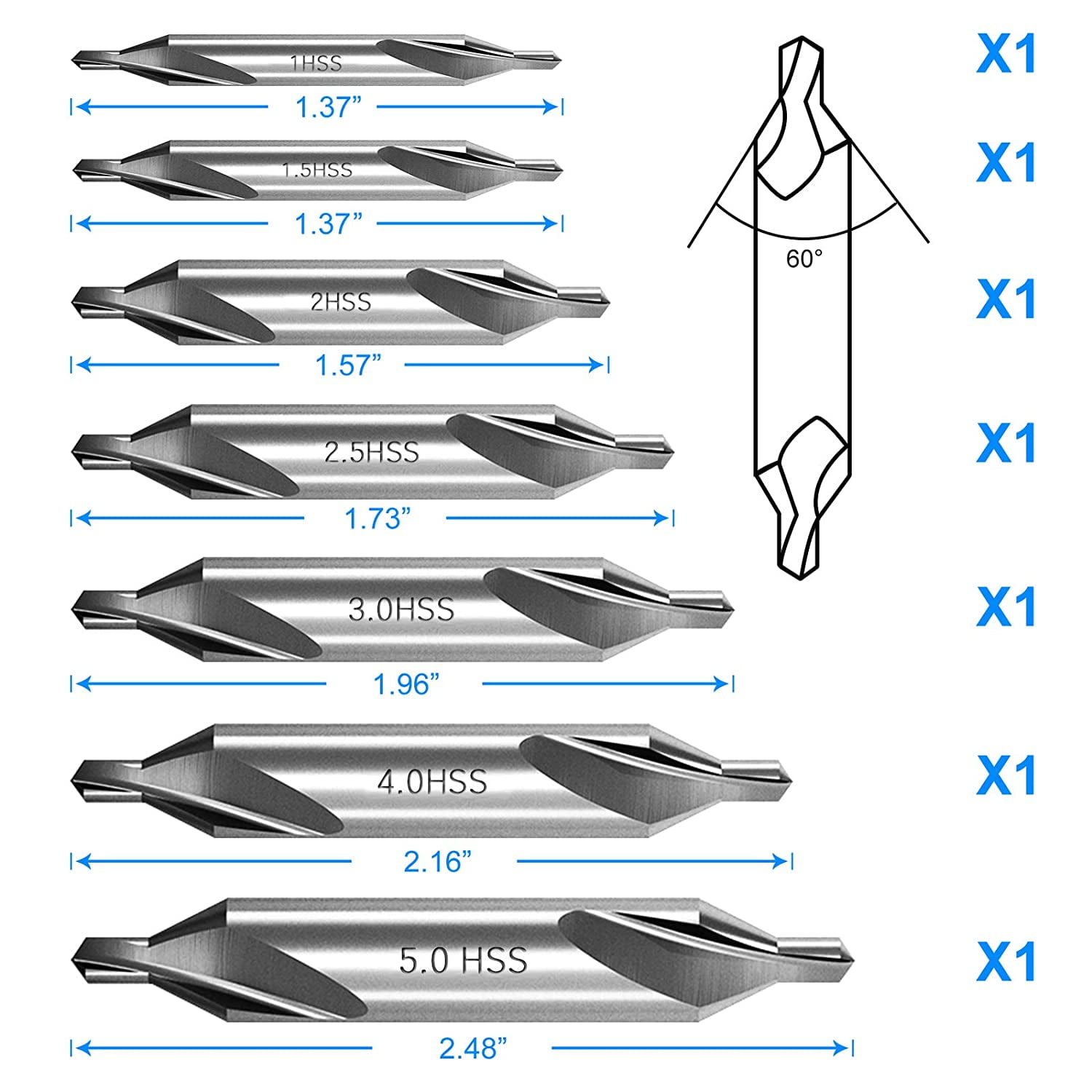 7 Pcs Center Drill Bits Set 60-Degree Angle Center Drill Bits Kit  Countersink Tools for Lathe Metalworking - Walmart.com