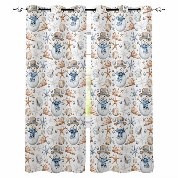Hokiten Coastal Christmas Blackout Curtains | Light Blocking Print Window Curtains, Xmas Snowman Shell Starfish Thermal Insulated Window Drapes for Living Room Kitchen Cafe (2 Panels, 104"W x 84"L)