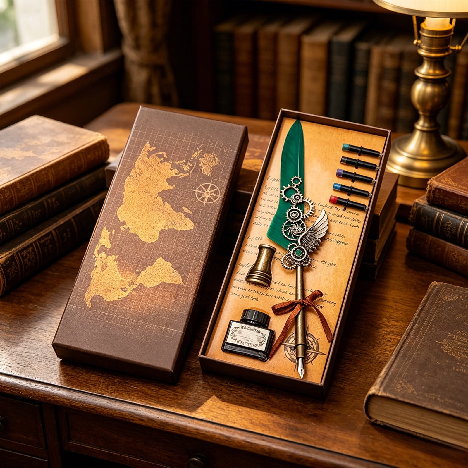 Xheghe Steampunk Quill Pen Set with Ink and Stand - Elegant Writing Kit for Journaling, Letter Writing, and Gifts for Adults
