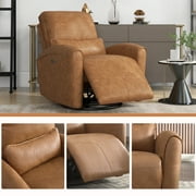 Bonzy Home Electric Power Swivel Recliner USB Ports Adjustable Backrest Reclining Chair with lumbar support pillow Suede Fabric, Brown