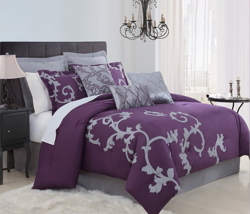 13 Piece King Duchess Plum And Gray Bed In A Bag Set Walmart Com