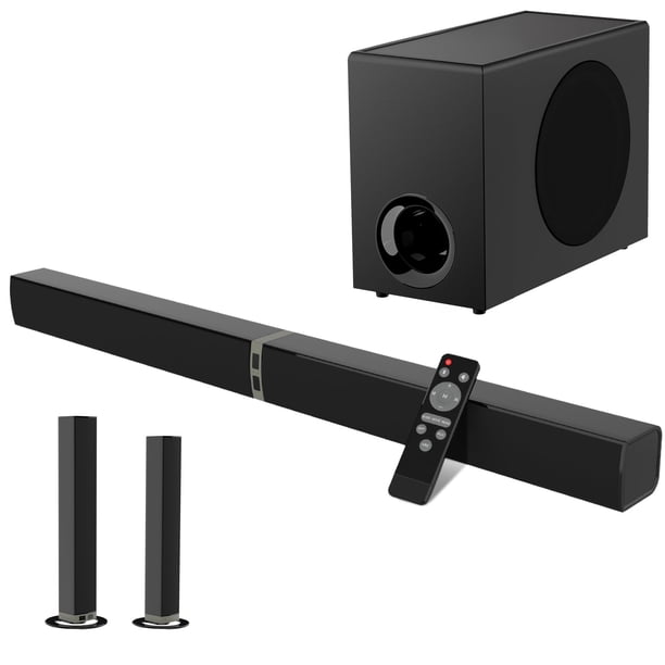 MZEIBO Barra de Sonido con subwoofer, Barra de Sonido de 120 W para Smart TV Sistema de Cine en casa con Sonido Envolvente Audio Bluetooth 5.3 Compatible con ARC, AUX, óptico
